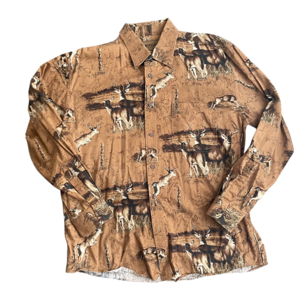 Magellan Sportswear Button Down Long Sleeve Deer Bucks Hunting‎ Shirt Size L